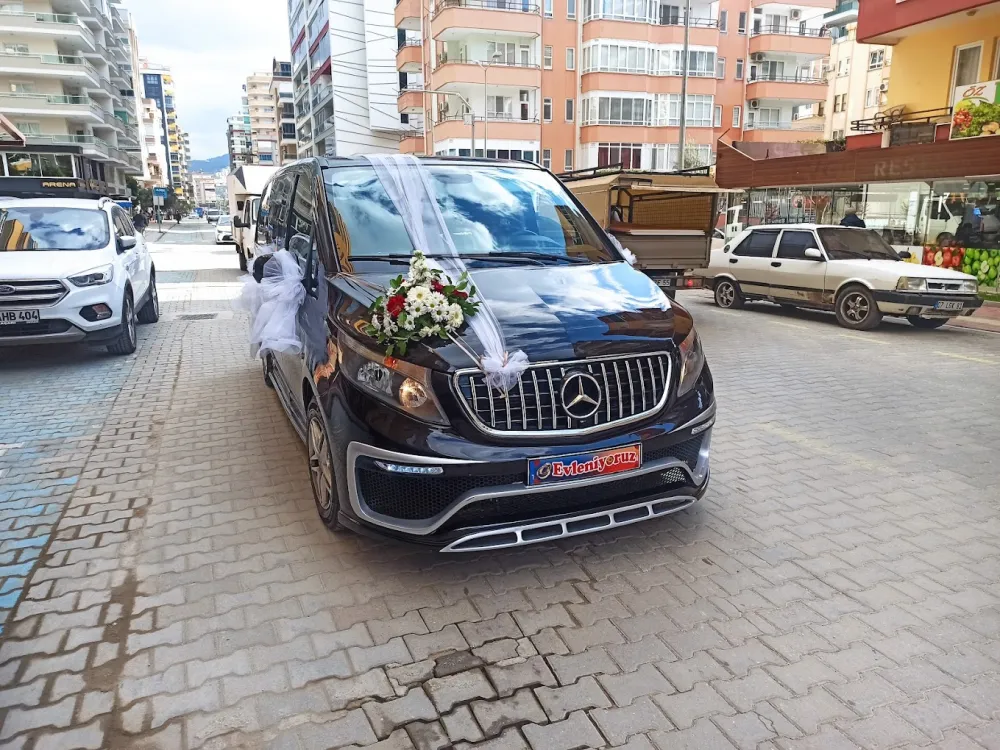  Mercedes VIP minibus decorated for weddings in Marmaris- luxury car rental service with driver for special days and org